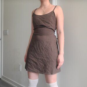 Plaid Tank Top Waist-Tie Lace-Up Dress